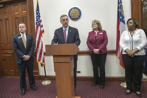 Georgia Secretary of State Brad Raffensperger speaks Monday during a press conference at the Georgia Capitol. (ALYSSA POINTER/ALYSSA.POINTER@AJC.COM)