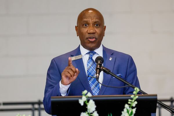 Gwinnett County Superintendent Calvin J. Watts speaks during Harmony Elementary School's 100-year celebration on Sunday, January 21, 2024, in Gwinnett County. (Photo: 
Miguel Martinez / miguel.martinezjimenez@ajc.com)