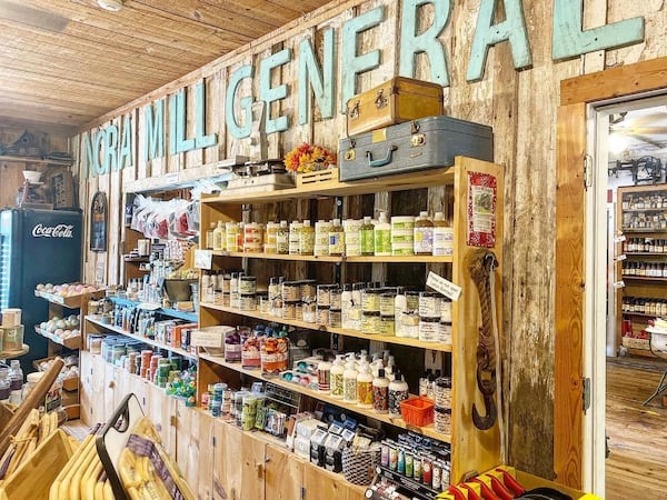 The Nora Mill Granary building houses a general store, which sells items such as jam and hard candies, in addition to products made at the mill. Courtesy of Nora Mill Granary