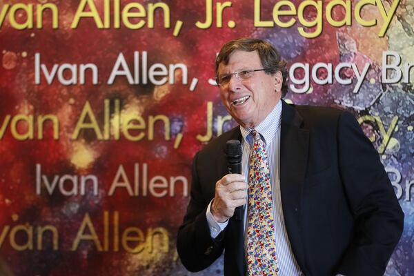 November 25, 2019 - Atlanta - Jim Kennedy, Chairman, Cox Enterprises, speaks at the dedication. The PATH Foundation dedicated a bridge to former Atlanta Mayor Ivan Allen Jr. The Ivan Allen Gateway creates a trail connection from Centennial Park to the westside, and serves as a memorial to Mayor Ivan Allen Jr., Atlanta’s mayor from 1962-1970. Bob Andres / robert.andres@ajc.com