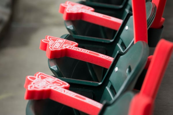 Foam Tomahawks rest on seats  before the Braves take on the Philadelphia Phillies in the 2018 season opener. ALYSSA POINTER/ALYSSA.POINTER@AJC.COM