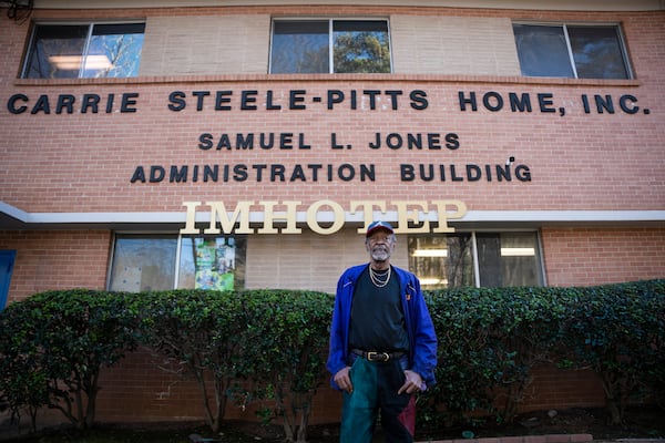 Fernando Jones stands in front of the sign at the site of the old Carrie Steele-Pitts Home in Atlanta, Georgia on Monday, Feb, 3, 2025. (Olivia Bowdoin for the AJC). 