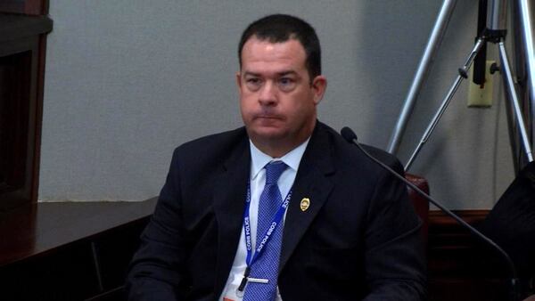 Cobb County lead detective Phil Stoddard testifies in the murder trial of Justin Ross Harris at the Glynn County Courthouse in Brunswick, Ga., on Friday, Oct. 21, 2016. (screen capture via WSB-TV)