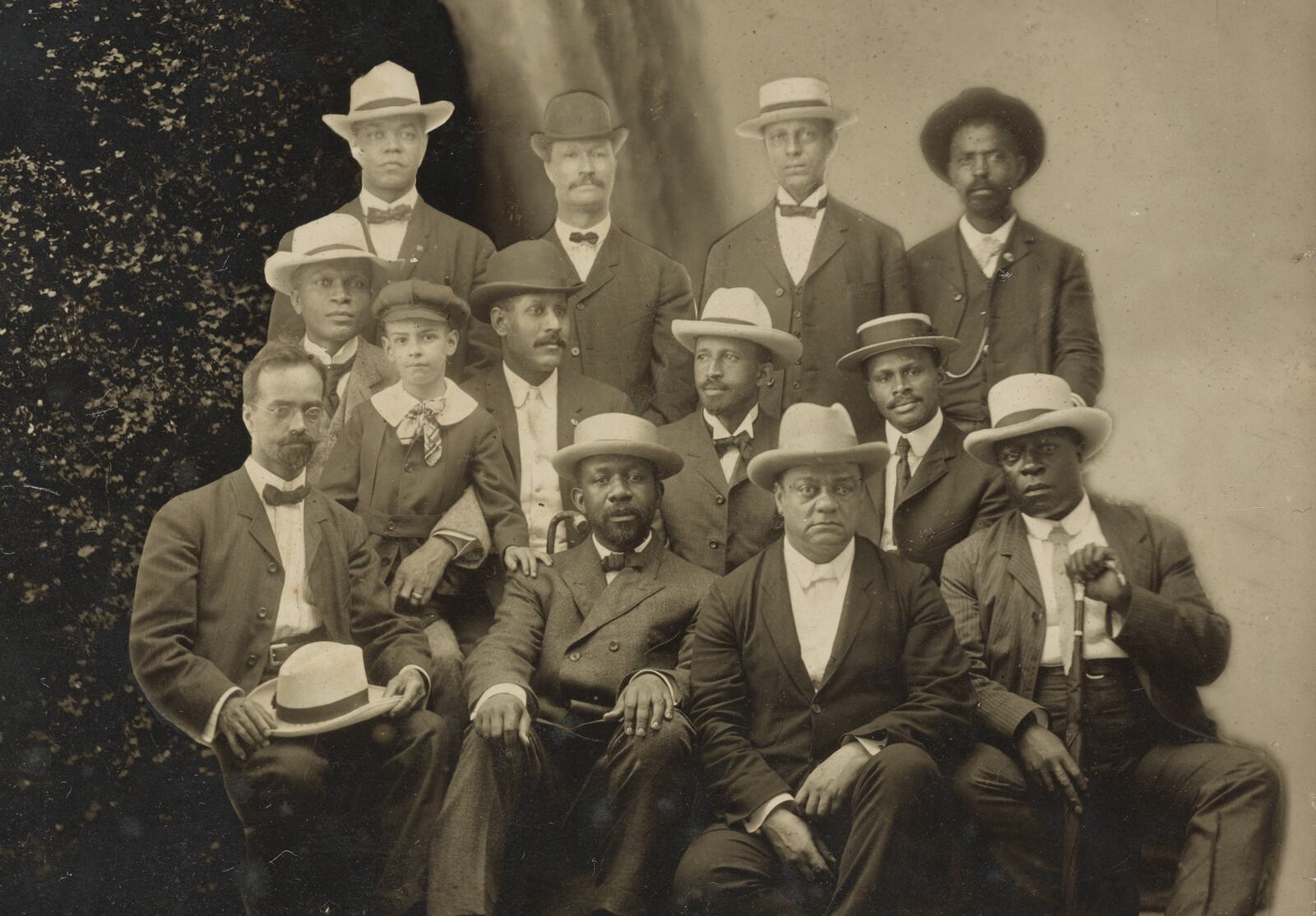 W.E.B. Du Bois (center, wearing white hat) co-founded the Niagara Movement, just one example of his civil rights activism while working as a professor at Atlanta University. This 1905 portrait of the group's co-founders also includes Atlanta entrepreneur Alonzo Herndon (back row, second from left) and educator John Hope of Augusta (back row, third from left).