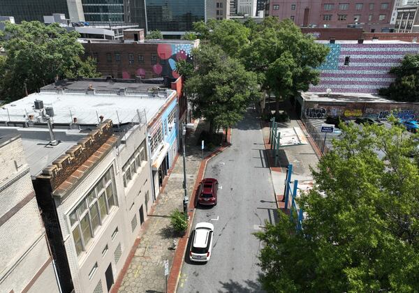 Aerial photo shows Broad St SW between Mitchell Street and MLK Jr. Dr., Wednesday, August 9, 2023, in Atlanta. (Hyosub Shin / Hyosub.Shin@ajc.com)