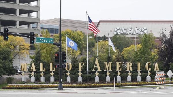 FILE - This Sept. 25, 2015, file photo, shows the Mall of America in Bloomington, Minn. Mall of America, the nation's largest shopping mall, is one of a number of attractions awaiting visitors heading to Minneapolis for the Super Bowl. (AP Photo/Jim Mone, File)