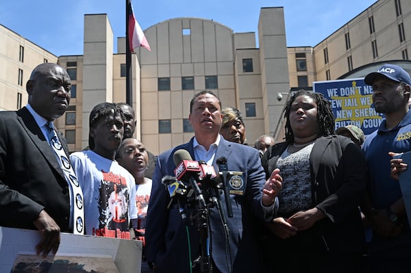 Fulton County Sheriff Patrick "Pat" Labat speaks during a press conference outside the Fulton County Jail, Thursday, April 20, 2023, in Atlanta. Lashawn Thompson, 35, was discovered unresponsive in the jail’s psychiatric wing covered in bed bugs in September, according to a Fulton County Medical Examiner report. His body showed no obvious signs of trauma and the cause of death was undetermined, the report said, noting a “severe bed bug infestation” in the jail. (Hyosub Shin / Hyosub.Shin@ajc.com)