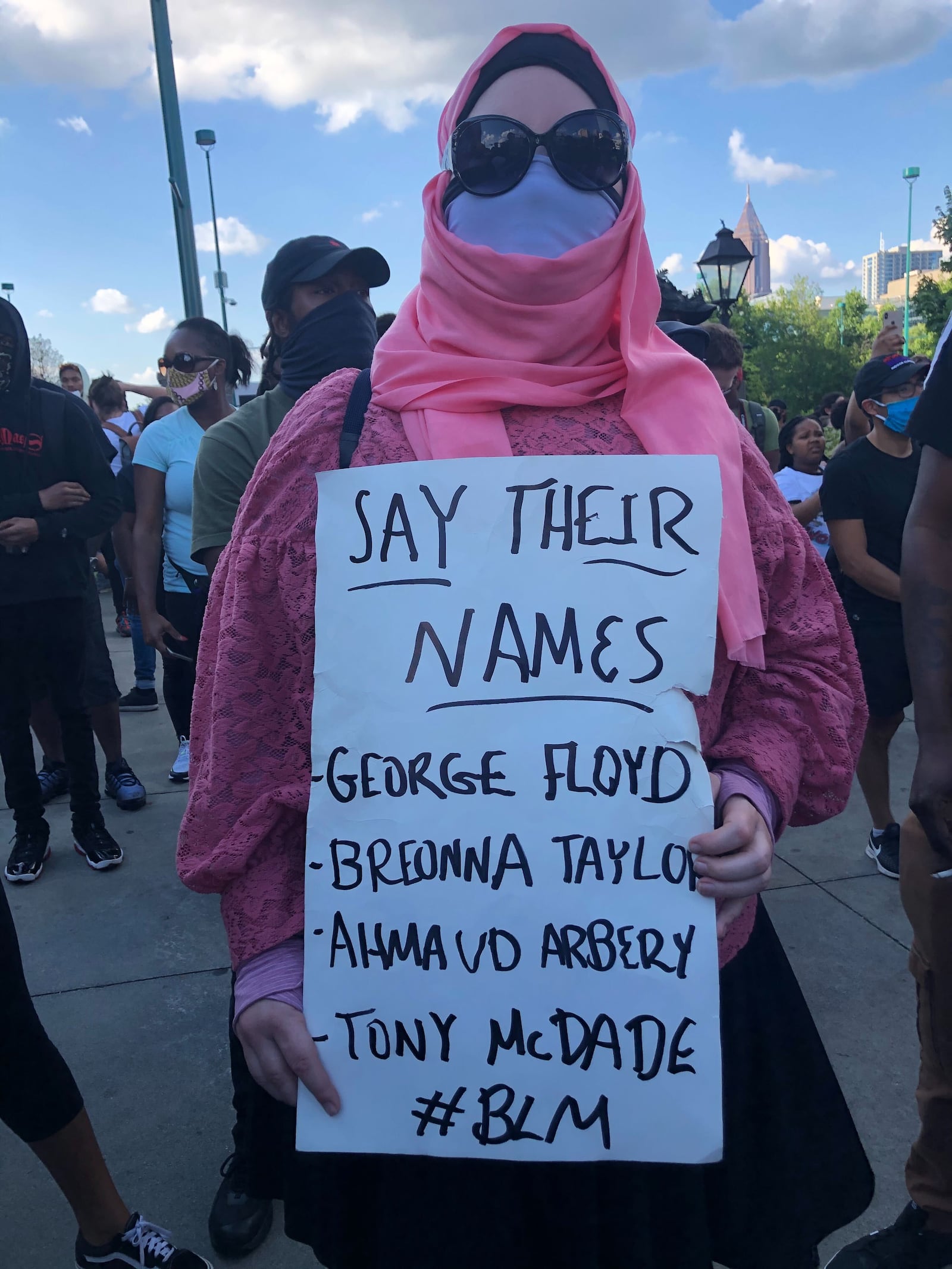 Barbara Kellie of Lilburn joined demonstrators downtown Saturday, May 30, 2020.