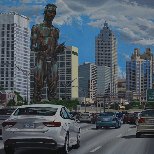 Alfred Conteh’s painting “Lick City Welcome” is featured in a solo show of the artist’s work at September Gray Fine Art Gallery.