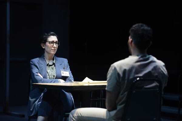 The play's only female character is Angel's lawyer, Mary Jane (Cara Mantella). Photo: Greg Mooney