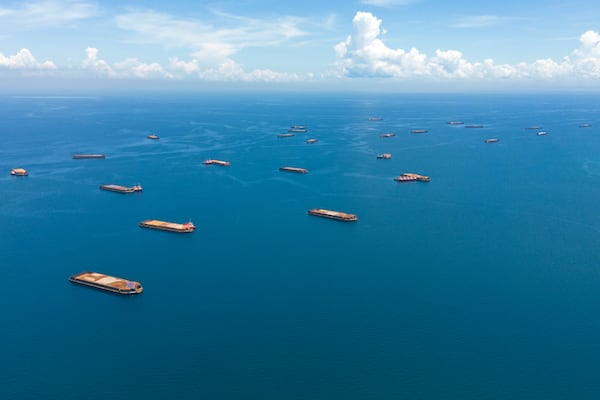 Barges loaded with nickel ore are anchored off Kabaena Island in South Sulawesi, Indonesia, Saturday, Nov. 16, 2024. (AP Photo/Yusuf Wahil)