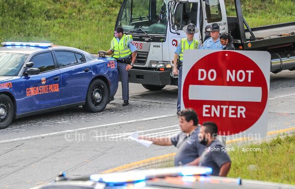 The Georgia State Patrol was on the scene of a crash involving a motorcycle that has blocked the I-75 North ramp to Mount Paran Road.