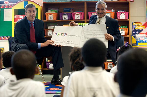 Bobby Scott, chairman of the House Education and Labor Committee, visits a Virginia elementary school in 2009 with Arne Duncan, secretary of education under President Obama. 