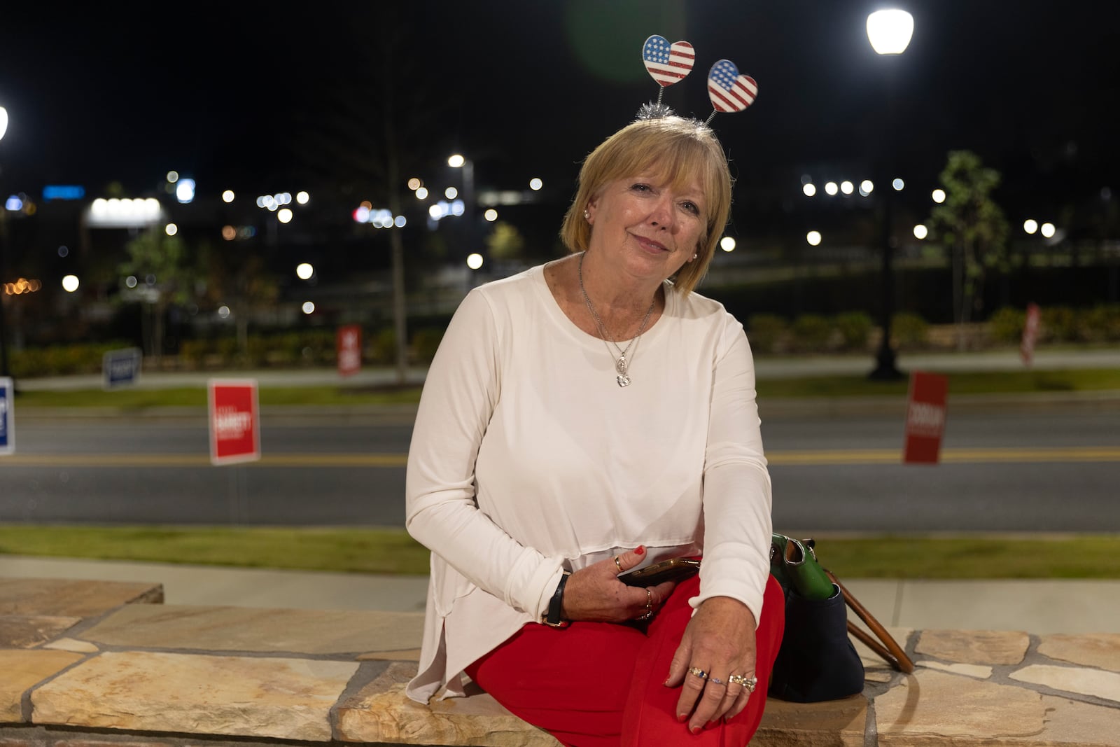 Lori Ciminelli attended a GOP election night watch party in Cumming. “People underestimate the silent majority, the middle class and grassroots,” she said. “Really, in history, the grassroots are what really change our country.” (Nathan Posner for the Atlanta Journal-Constitution) 