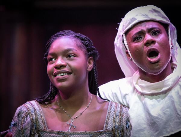 The Nurse (Jasmine Renee Ellis) and Juliet (Destiny Freeman) in Shakespeare Tavern Playhouse’s “Romeo and Juliet.”