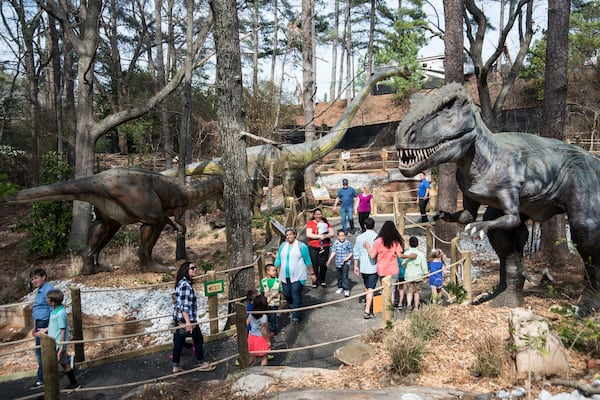 Dinosaur Explore in Stone Mountain Park’s Crossroads area lets visitors interact with 14 types of dinosaurs including 20 full-size species with special effects that make them move and roar. CONTRIBUTED BY STONE MOUNTAIN PARK