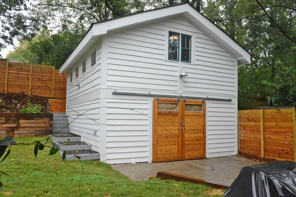 The detached garage was original to the house and a selling point for the Candler Park bungalow, even though it needed extensive rehabilitation.