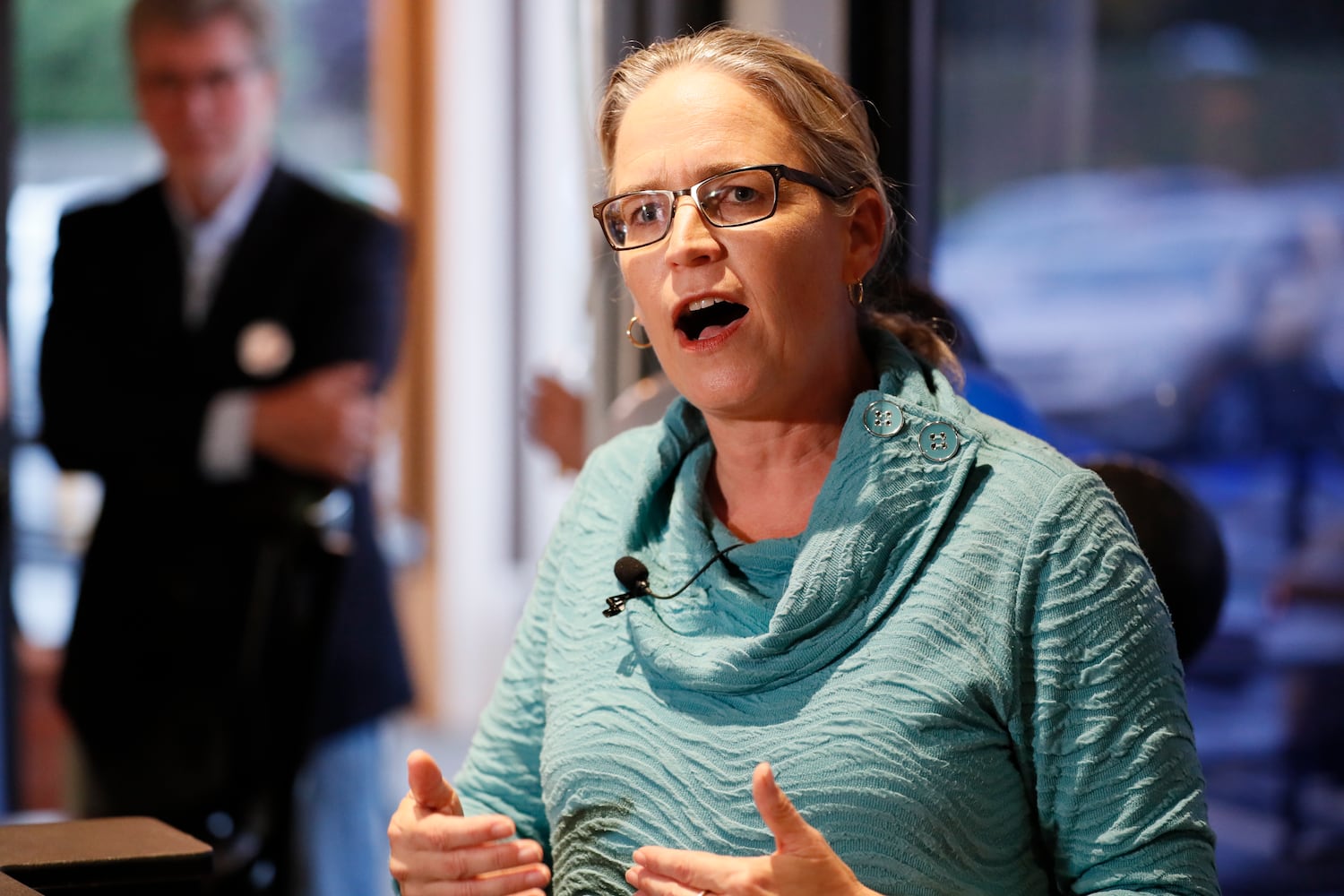 Bourdeaux speaks to her supporters