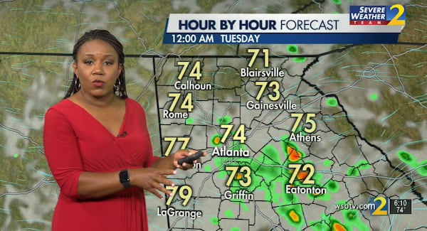 Showers will become more scattered overnight before widespread rain arrives Tuesday, according to Channel 2 Action News meteorologist Eboni Deon.