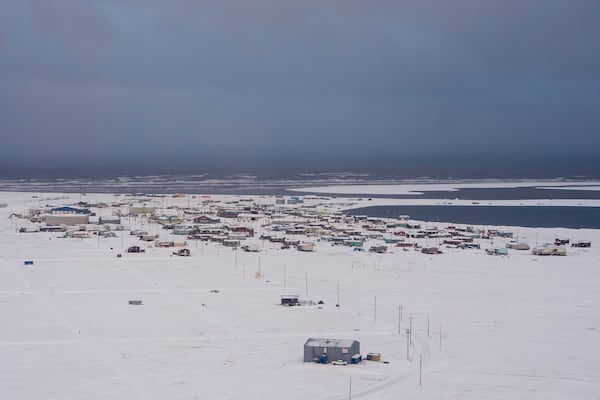 The village of Kaktovik is seen at the edge of Barter Island in the Arctic National Wildlife Refuge, Monday, Oct. 14, 2024, in Kaktovik, Alaska. (AP Photo/Lindsey Wasson)