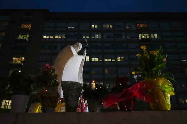 A view of the Agostino Gemelli Polyclinic, in Rome, Saturday, March 8, 2025, where Pope Francis is hospitalized since Friday, Feb. 14. (AP Photo/Andrew Medichini)