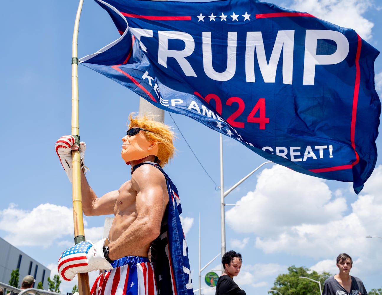 A large crowd gather for former President Trumps rally in Atlanta, Georgia 