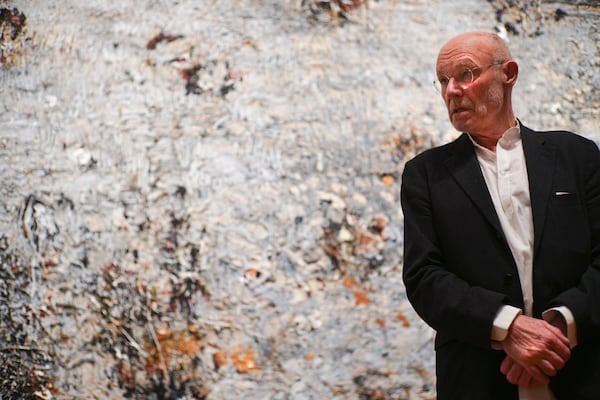 Anselm Kiefer reacts during a press preview of the Anselm Kiefer exhibit at the Van Gogh Museum and Stedelijk Museum in Amsterdam, Netherlands, Wednesday, March 5, 2025. (AP Photo/Peter Dejong)