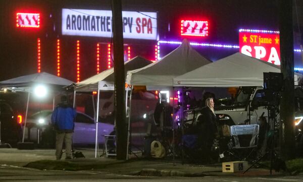 March 17, 2021 Atlanta: The National media camped out in front of the Gold Spa and Aromatherapy Spa on Piedmont Road in Atlanta on Wednesday morning, March 17, 2021 where Atlanta officers found four women shot to death Tuesday night. Cherokee County Sheriff Frank Reynolds said Wednesday the suspect in a metro Atlanta spa shooting spree that killed eight people bought the gun he used hours earlier. Investigators also believe 21-year-old Robert Aaron Long, accused in the shootings in Cherokee County and northeast Atlanta, may have a sexual addiction and frequented the types of businesses he allegedly targeted. ”During his interview, he gave no indicators that this was racially motivated,” Reynolds said. “We asked him that specifically and the answer was no.” But Long did take responsibility for the shootings, Capt. Jay Baker with the Cherokee sheriff’s office said Wednesday. Long, according to Baker, said the massage parlors represented a “temptation he wanted to eliminate.” “Yesterday was a really bad day for him and this is what he did,” Baker said at a joint news conference with the Atlanta Police Department. Reynolds said Long bought a gun from a Cherokee shop prior to the shootings. A 9mm firearm was found when Long was arrested in Crisp County, about 150 miles south of Atlanta. Investigators believe Long is the suspect in shootings at three spas that happened about an hour apart Tuesday afternoon. (John Spink / John.Spink@ajc.com)

