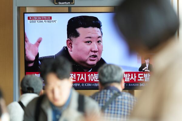 A TV screen shows an image of North Korean leader Kim Jong Un during a news program at the Seoul Railway Station in Seoul, South Korea, Thursday, Oct. 31, 2024. (AP Photo/Lee Jin-man)