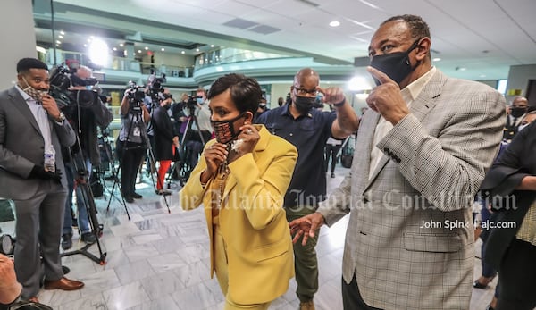 Mayor Keisha Lance Bottoms at a press conference at City Hall Friday morning.