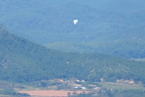 FILE - North Korean balloons are seen from the Unification Observation Post in Paju, South Korea, near the border with North Korea, on Oct. 4, 2024. (AP Photo/Lee Jin-man, File)