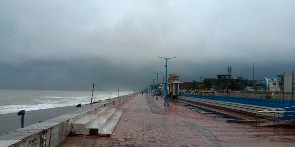 The promenade along the Bay of Bengal coast stands deserted ahead of Cyclone Amphan’s landfall.