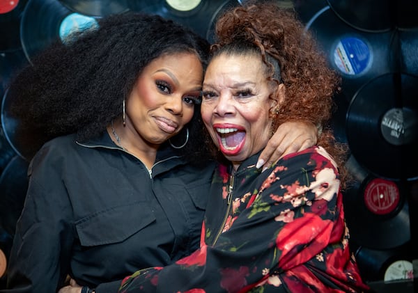 Keisha Jackson, left, with her mother, Millie Jackson, at Encore Film and Music Studio.  (Jenni Girtman for The Atlanta Journal-Constitution)