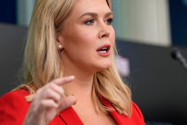 White House press secretary Karoline Leavitt speaks with reporters in the James Brady Press Briefing Room at the White House, Tuesday, Feb. 25, 2025, in Washington. (AP Photo/Alex Brandon)