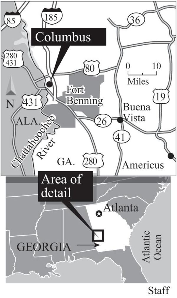 Map locating Columbus, Georgia