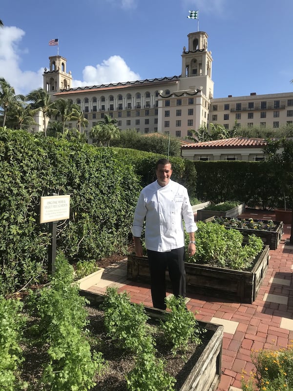 Executive chef Anthony Sicignano in the herb garden of The Breakers Palm Beach. Contributed by The Breakers Palm Beach