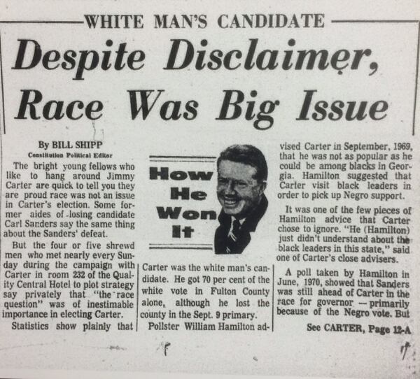 Bill Shipp, then the political editor of The Atlanta Constitution, performed a postmortem of Jimmy Carter’s defeat of former Gov. Carl Sanders in 1970. AJC file