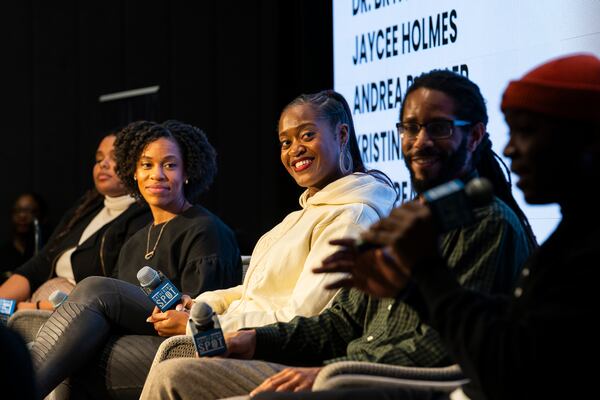 Panelists discuss the state of Atlanta's black K-12 and college computer science and gaming community at the annual State of the Atlanta Black Tech Ecosystem on Thursday, Jan. 11, 2024. (Olivia Bowdoin for the AJC 2024)