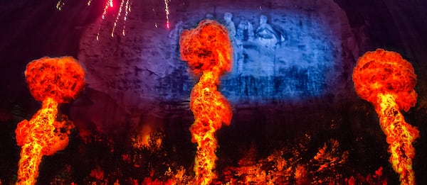 A flame cannon will be used during Stone Mountain Park’s Labor Day Weekend Celebration lasershow, which is followed by a fireworks display.