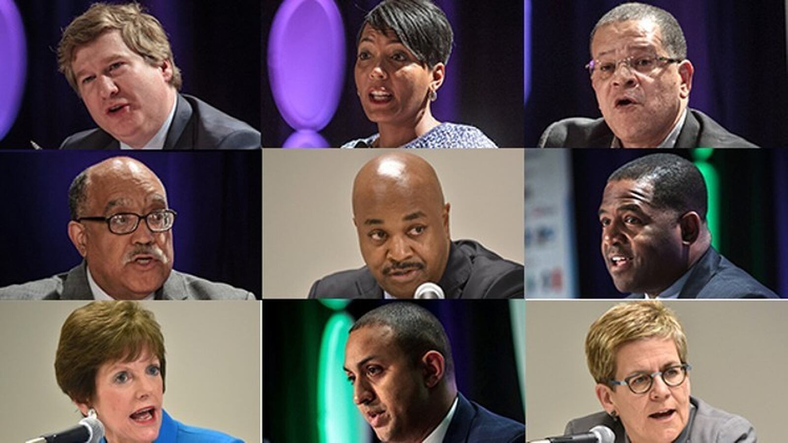 Atlanta has a crowded field of candidates hoping to be the city’s next mayor. L-R top: Peter Aman, Keisha Lance-Bottoms, John Eaves. Center: Vincent Fort, Kwanza Hall, Ceasar Mitchell. Bottom: Mary Norwood, Michael Sterling, Cathy Woolard.