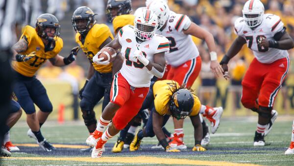 DeeJay Dallas rushed for 609 yards as a sophomore for Miami in 2018. Dallas is a former AJC Super 11 player from Glynn Academy.