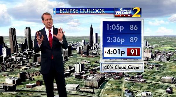 The latest forecast calls for a 20 percent chance of rain Monday. Channel 2 meteorologist Brad Nitz forecasts the conditions during the afternoon in preparation for the solar eclipse.