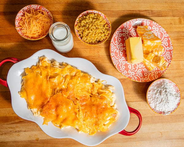 For a delicious lower-sodium macaroni and cheese, substitute naturally lower-in-salt Cheddar Jack cheese for sharp cheddar. (Aaliyah Man for The Atlanta Journal-Constitution / Food styling by Jennifer Hill Booker )