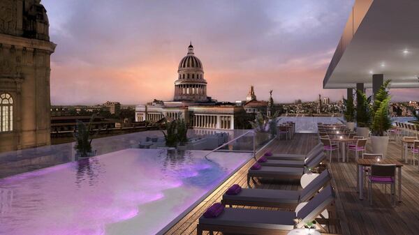 Rendering of the roof-top terrace at The Gran Hotel Kempinski Manzana La Habana with views of Old Havana. (Courtesy of Kempinski/TNS)