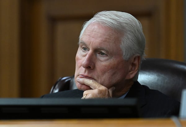 Athens-Clarke County Superior Court Judge H. Patrick Haggard as prosecutor Sheila Ross (not pictured) presents her closing arguments during a trial of Jose Ibarra at Athens-Clarke County Superior Court, Wednesday, Nov. 20, 2024, in Athens, Ga. (Hyosub Shin/Atlanta Journal-Constitution via AP, Pool)