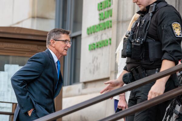 Michael Flynn, former President Donald Trump’s onetime national security adviser, appears at the Fulton County Courthouse to testify before a special grand jury in Atlanta on Dec. 8, 2022. (Arvin Temkar/AJC)