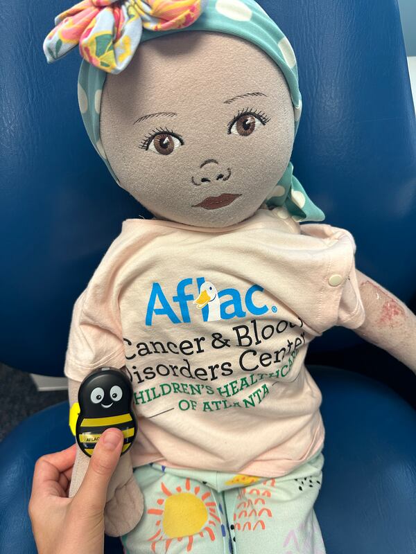 The vibration and cold wings of Buzzy help ease the pain of needle sticks. The Aflac Cancer and Blood Center at Children's Healthcare of Atlanta would like donors to help them stock the shelves with Buzzies. Courtesy of Lucy Goldberg