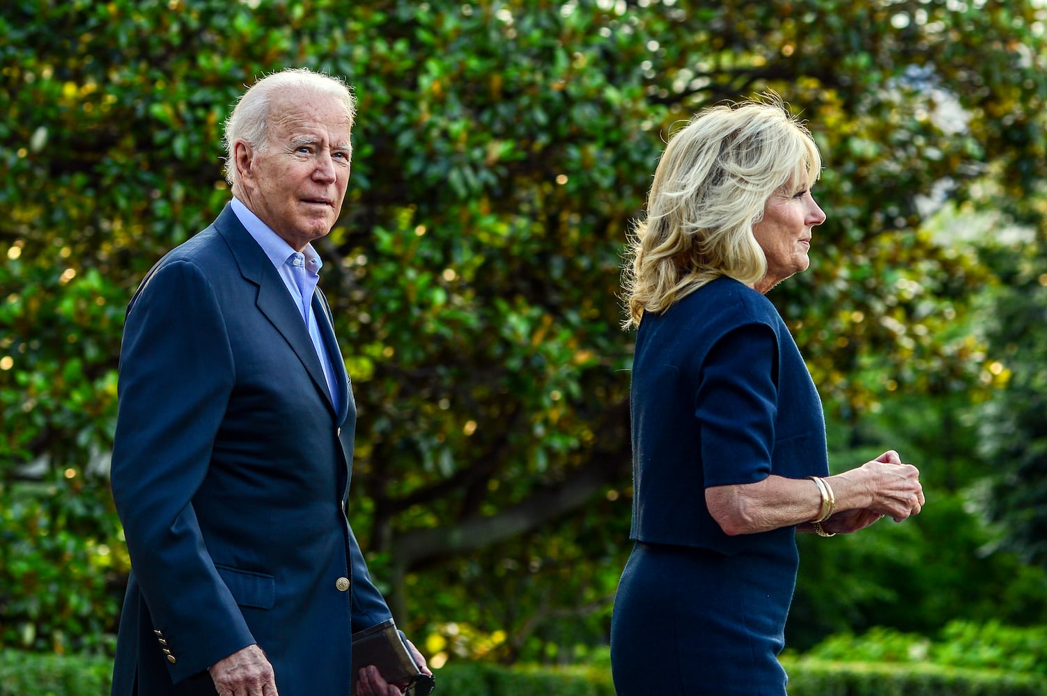 President Joe Biden and first lady Jill Biden depart the White House in Washington on Thursday, July 1, 2021, en route to Surfside, Fla., where they are scheduled to meet with first responders and family members of victims of the partially collapsed Champlain Towers South condo building. (Kenny Holston/The New York Times)