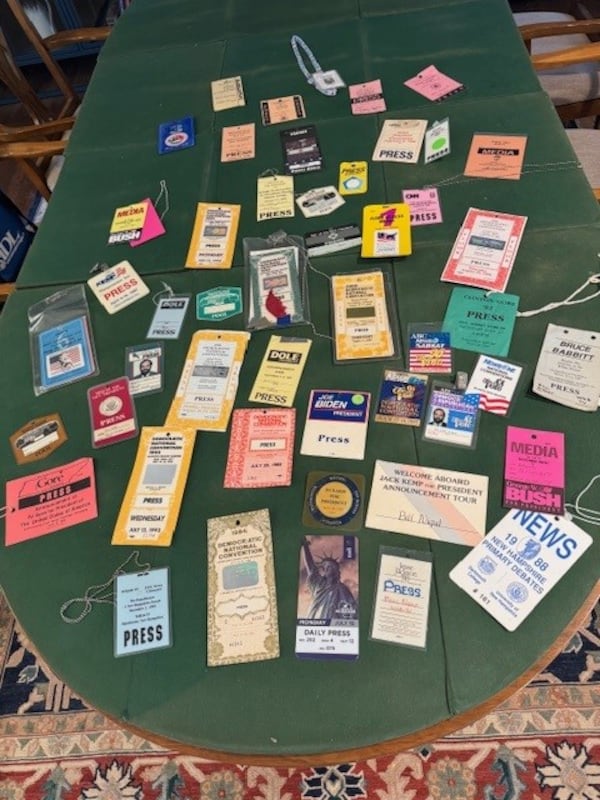 A collection of press passes from Bill Nigat's long career as a reporter.