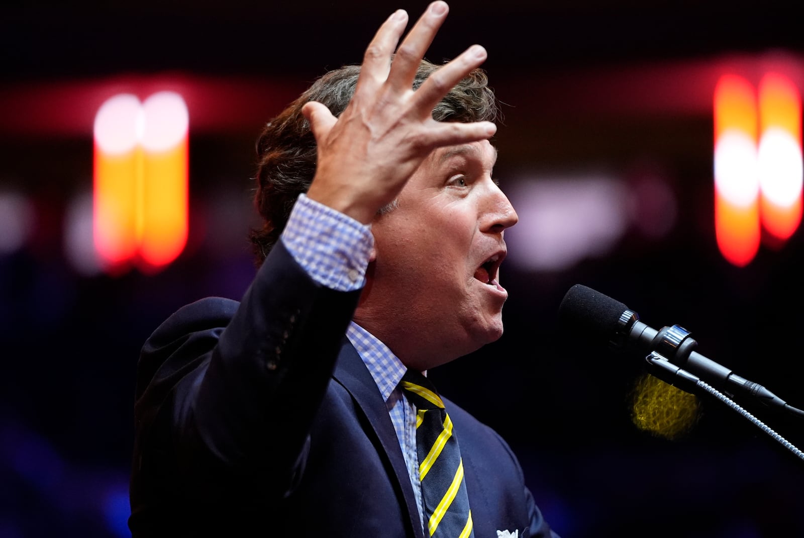 Tucker Carlson speaks at a campaign rally for former President Donald Trump in Madison Square Garden in New York on Sunday.